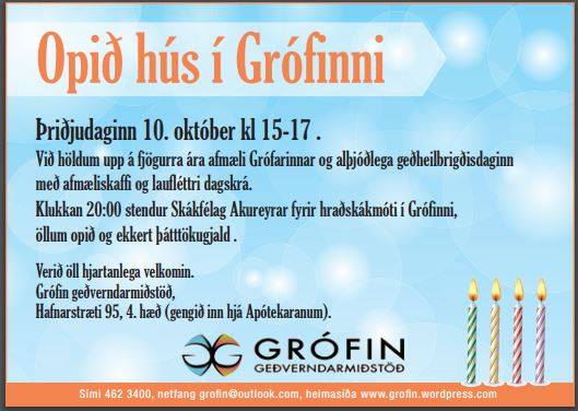 Grófin Geðverndarmiðstöð fjögurra ára í dag Grófin Geðverndarmiðstöð fjögurra ára í dag