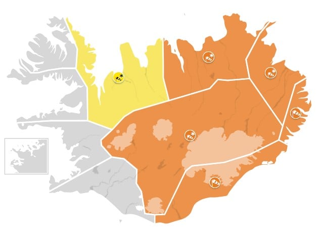 Appelsínugul viðvörun á Norðausturlandi Appelsínugul viðvörun á Norðausturlandi