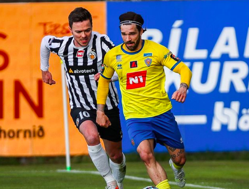 Ljót tækling í leik KA og ÍA – Takkarnir í klofið á Hallgrími