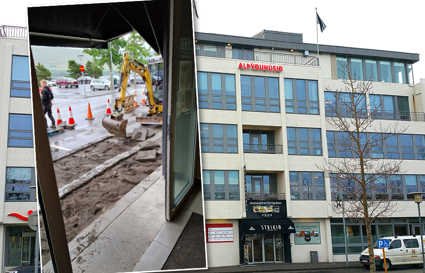 Framkvæmdir framan við Alþýðuhúsið Framkvæmdir framan við Alþýðuhúsið