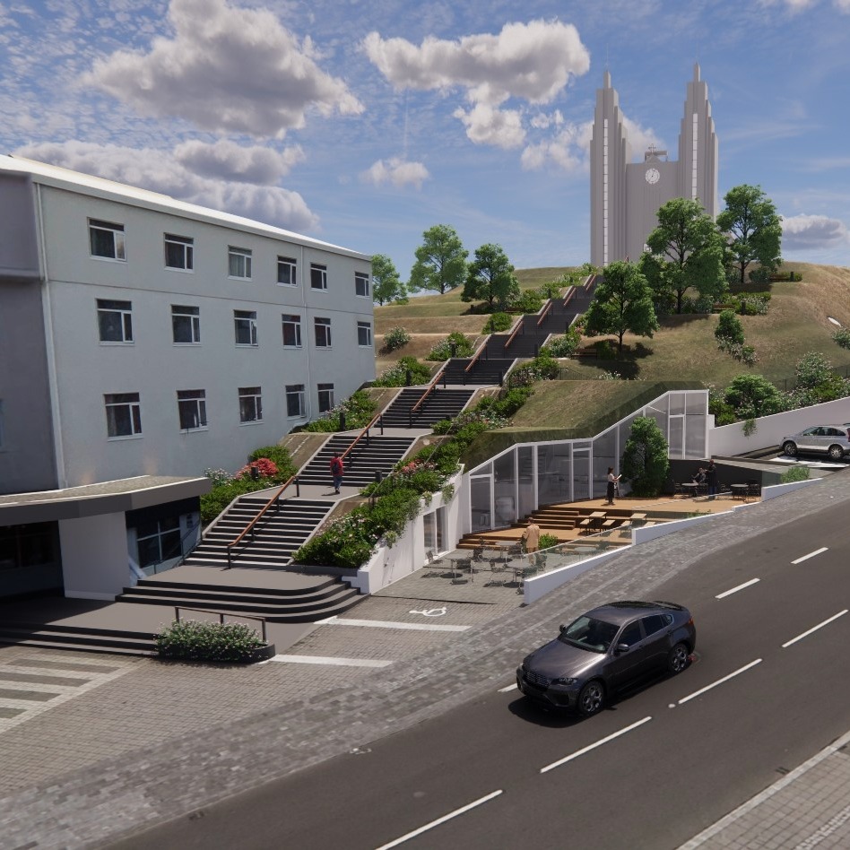 Hugmyndir um verslunar- og þjónusturými undir kirkjutröppunum Hugmyndir um verslunar- og þjónusturými undir kirkjutröppunum